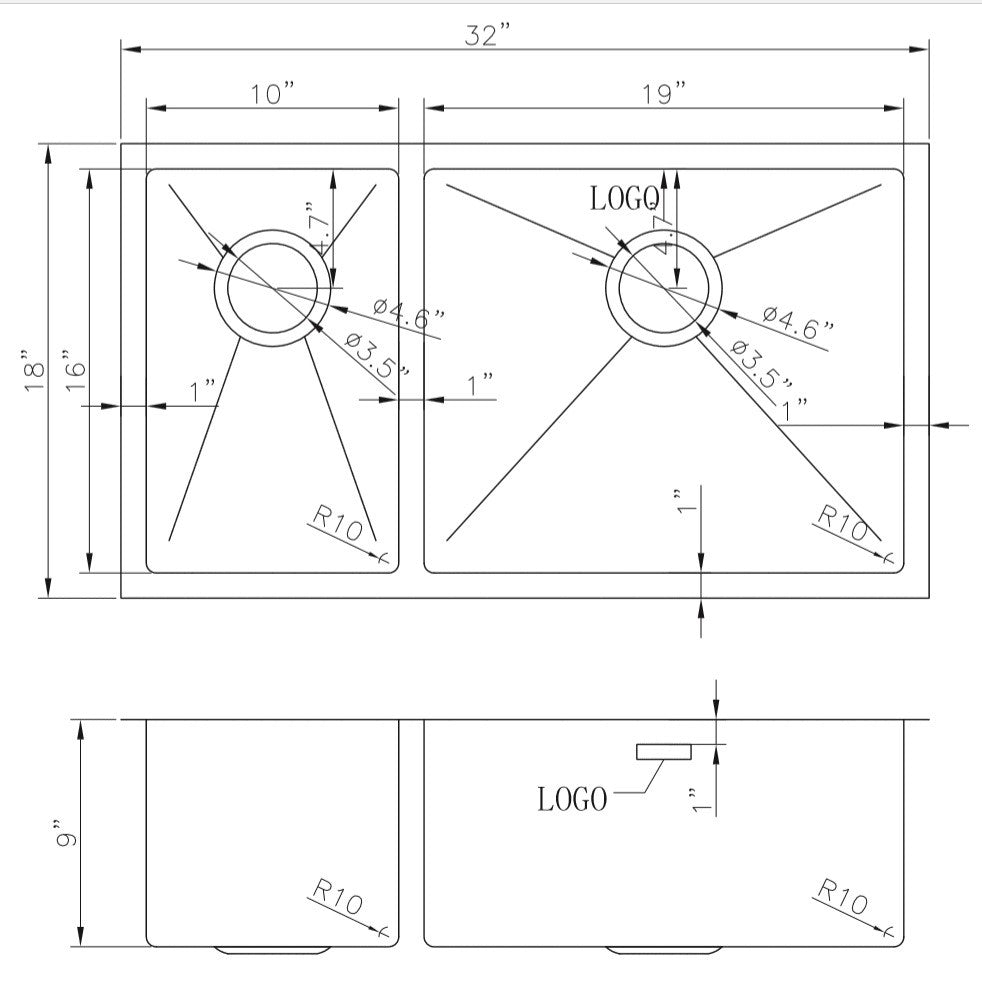 American Imaginations AI-27505 32" Stainless Steel Rectangle Stainless Steel Modern Kitchen Sink