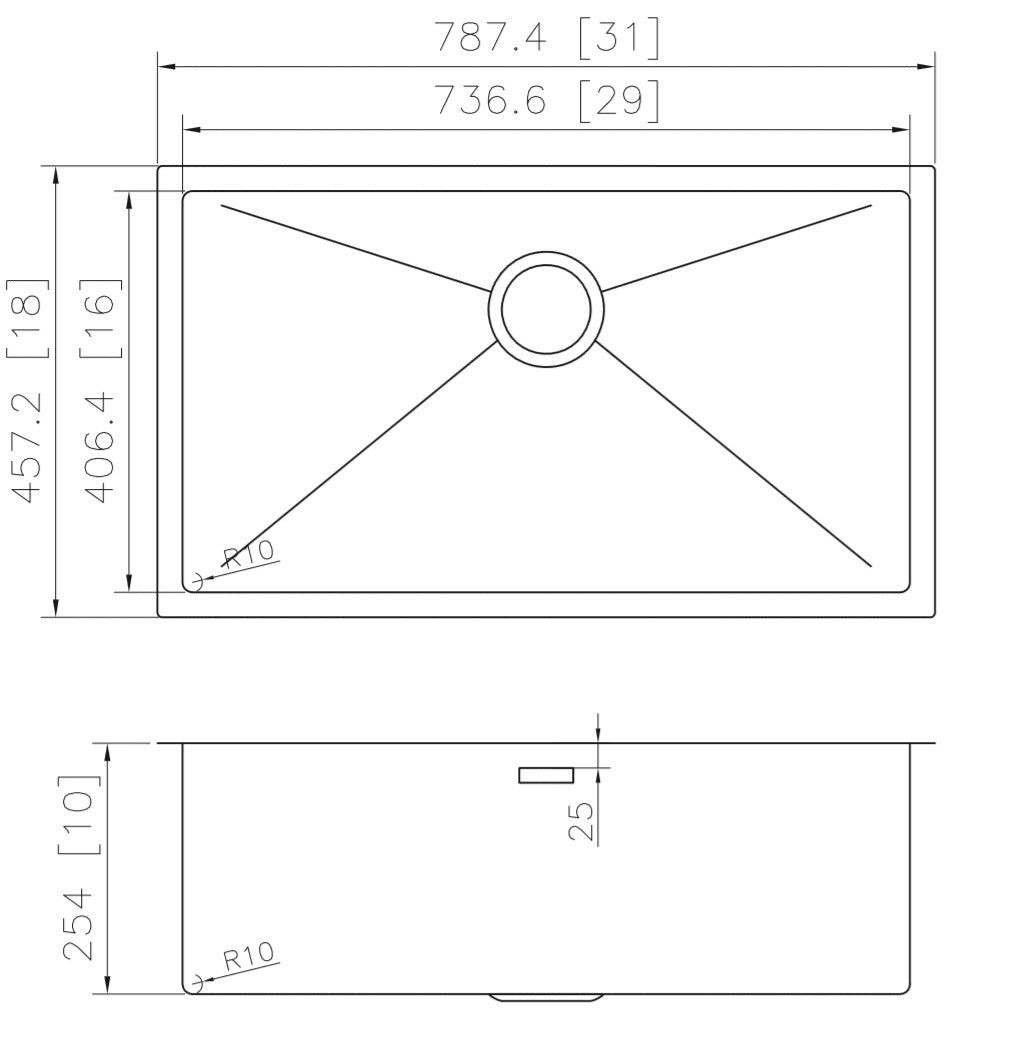 American Imaginations AI-27508 31" Stainless Steel Rectangle Stainless Steel Modern Kitchen Sink