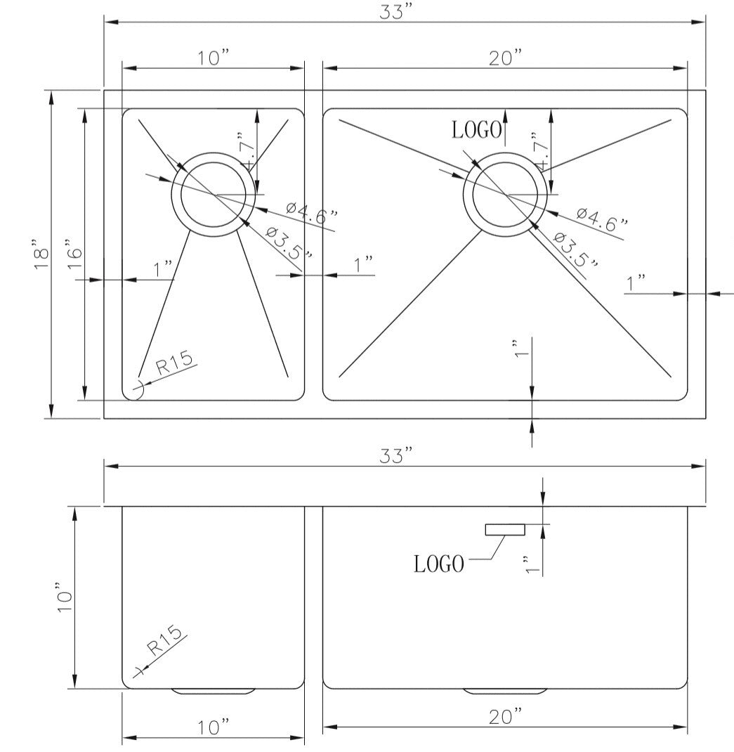 American Imaginations AI-27511 33" Stainless Steel Rectangle Stainless Steel Modern Kitchen Sink