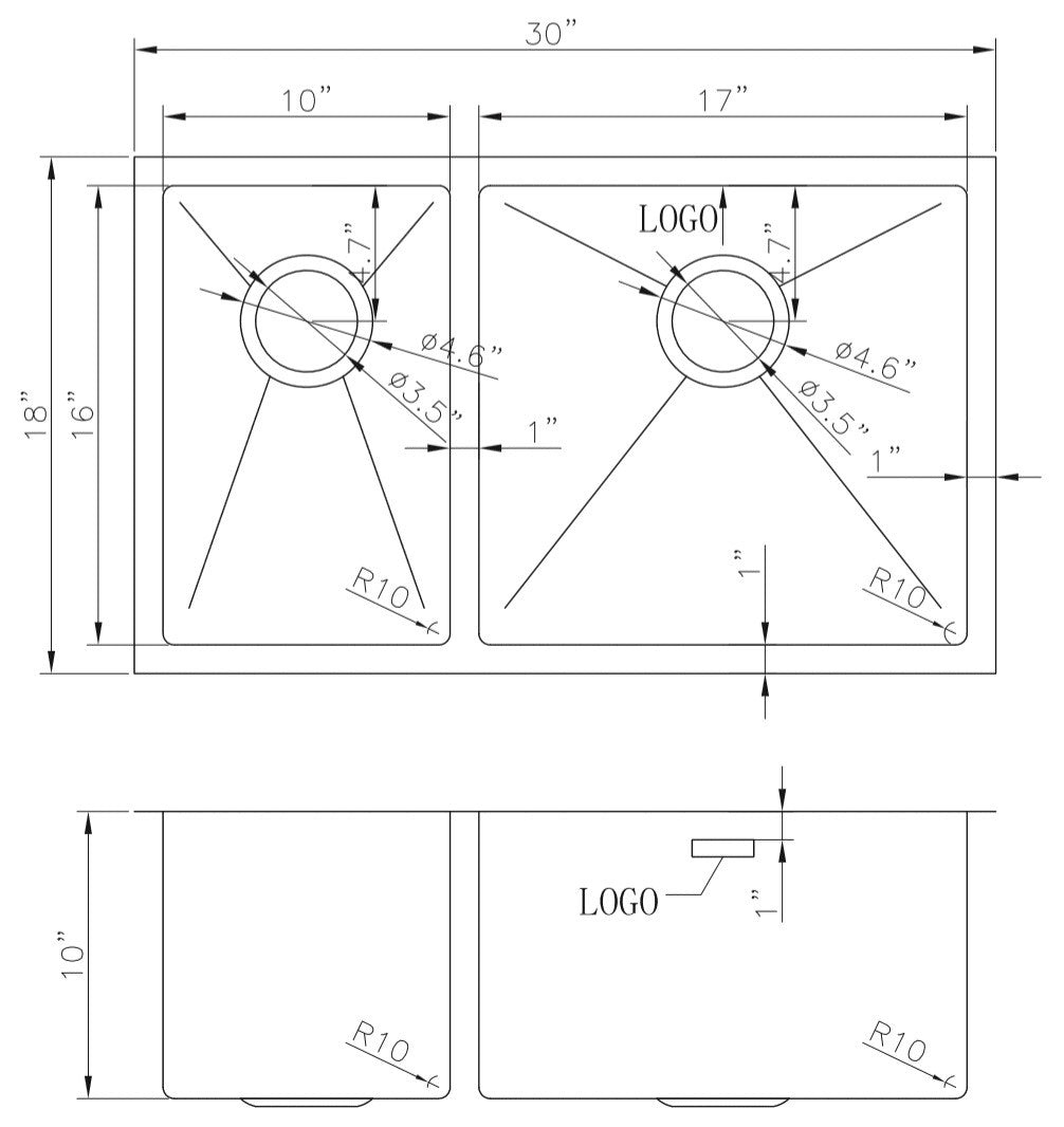 American Imaginations AI-27514 30" Stainless Steel Rectangle Stainless Steel Modern Kitchen Sink