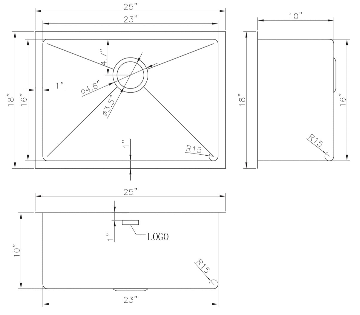 American Imaginations AI-27518 25" Stainless Steel Rectangle Stainless Steel Modern Kitchen Sink