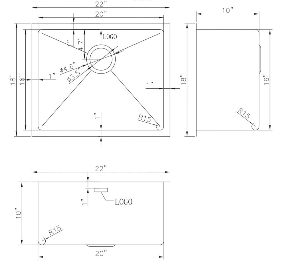 American Imaginations AI-27520 22" Stainless Steel Rectangle Stainless Steel Modern Kitchen Sink