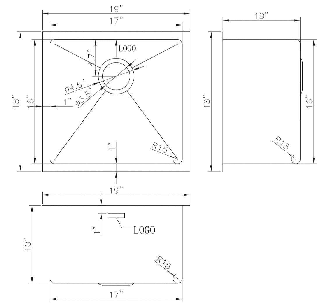 American Imaginations AI-27523 19" Stainless Steel Rectangle Stainless Steel Modern Kitchen Sink