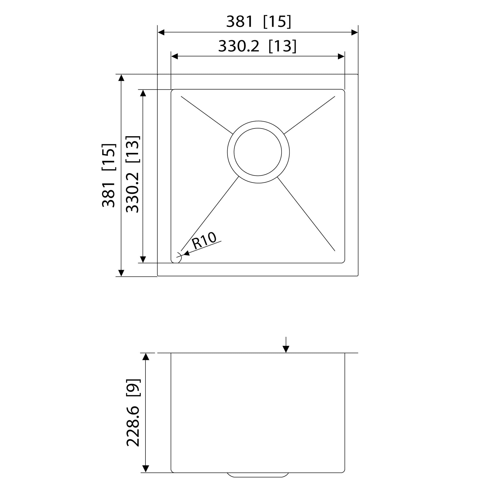 American Imaginations AI-27527 15" Stainless Steel Square Stainless Steel Modern Kitchen Sink