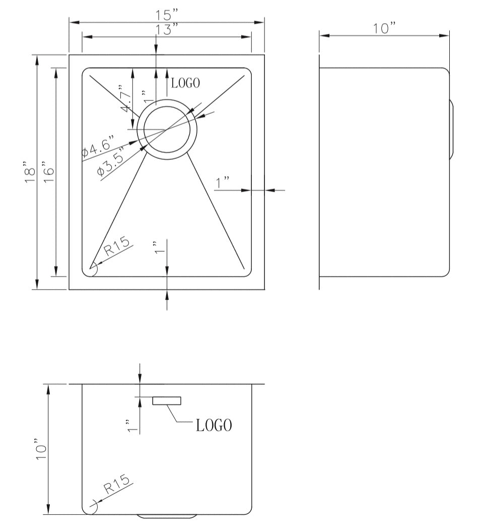 American Imaginations AI-27530 15" Stainless Steel Rectangle Stainless Steel Modern Kitchen Sink