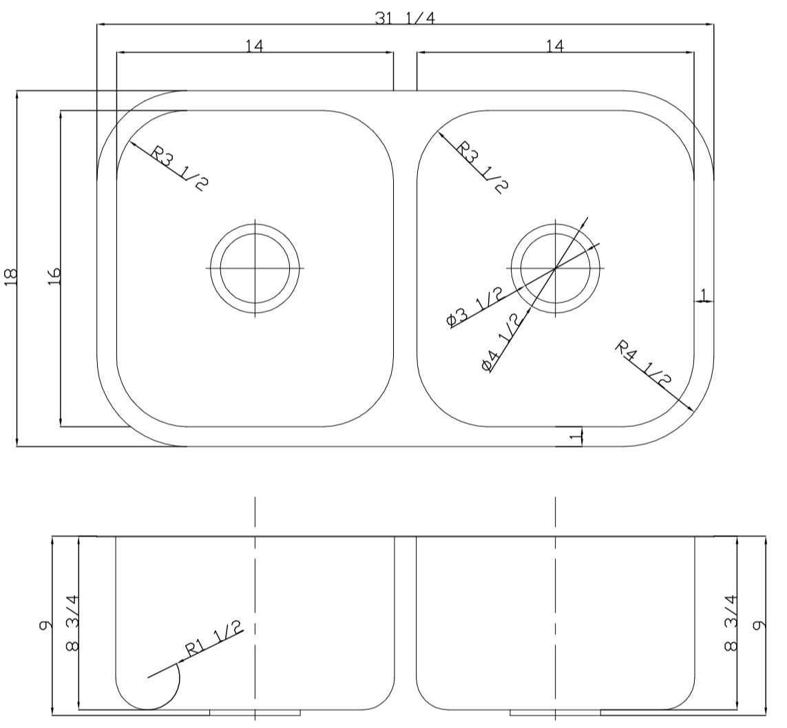 American Imaginations AI-27618 31" Stainless Steel Rectangle Stainless Steel Modern Kitchen Sink