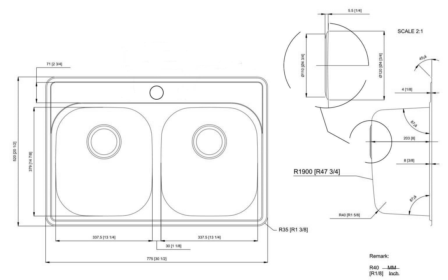 American Imaginations AI-27620 31" Stainless Steel Rectangle Stainless Steel Modern Kitchen Sink