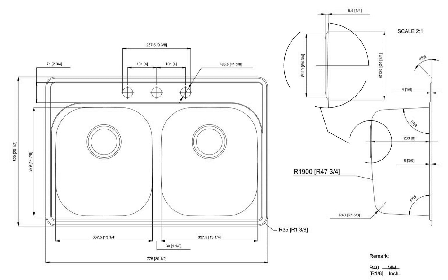 American Imaginations AI-27621 31" Stainless Steel Rectangle Stainless Steel Modern Kitchen Sink