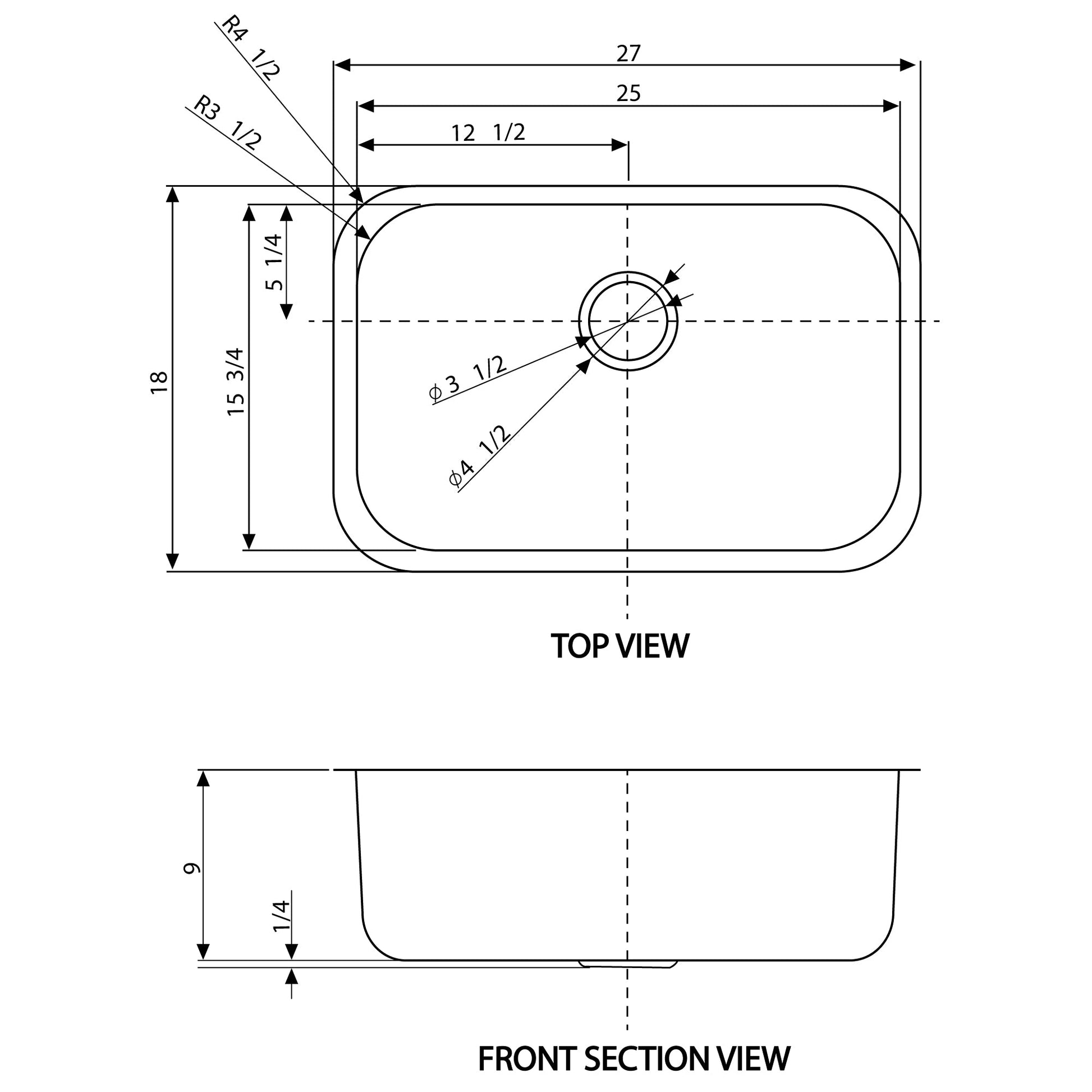 American Imaginations AI-27628 27" Stainless Steel Rectangle Stainless Steel Modern Kitchen Sink