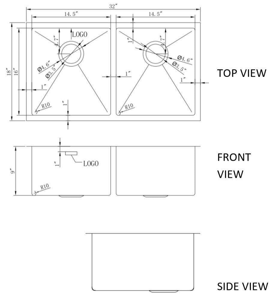 American Imaginations AI-27653 32" Stainless Steel Rectangle Stainless Steel Modern Kitchen Sink