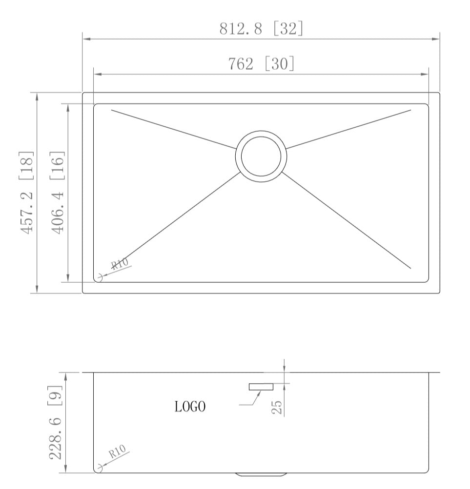 American Imaginations AI-27654 32" Stainless Steel Rectangle Stainless Steel Modern Kitchen Sink