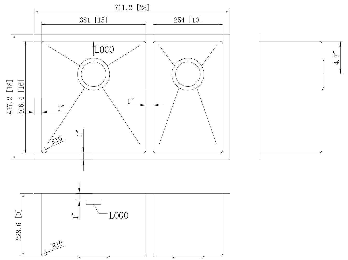 American Imaginations AI-27657 28" Stainless Steel Rectangle Stainless Steel Modern Kitchen Sink