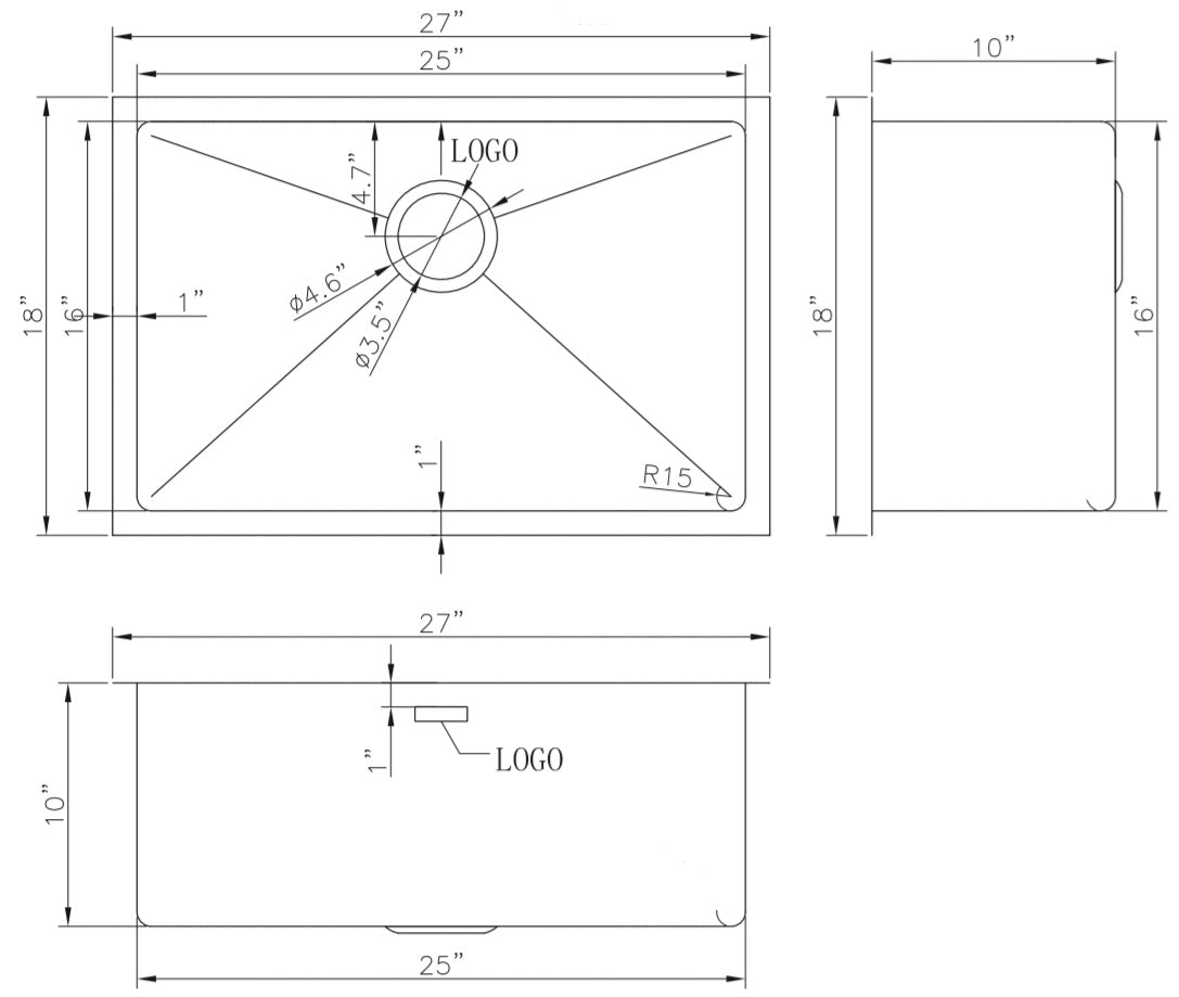 American Imaginations AI-27664 27" Stainless Steel Rectangle Stainless Steel Modern Kitchen Sink