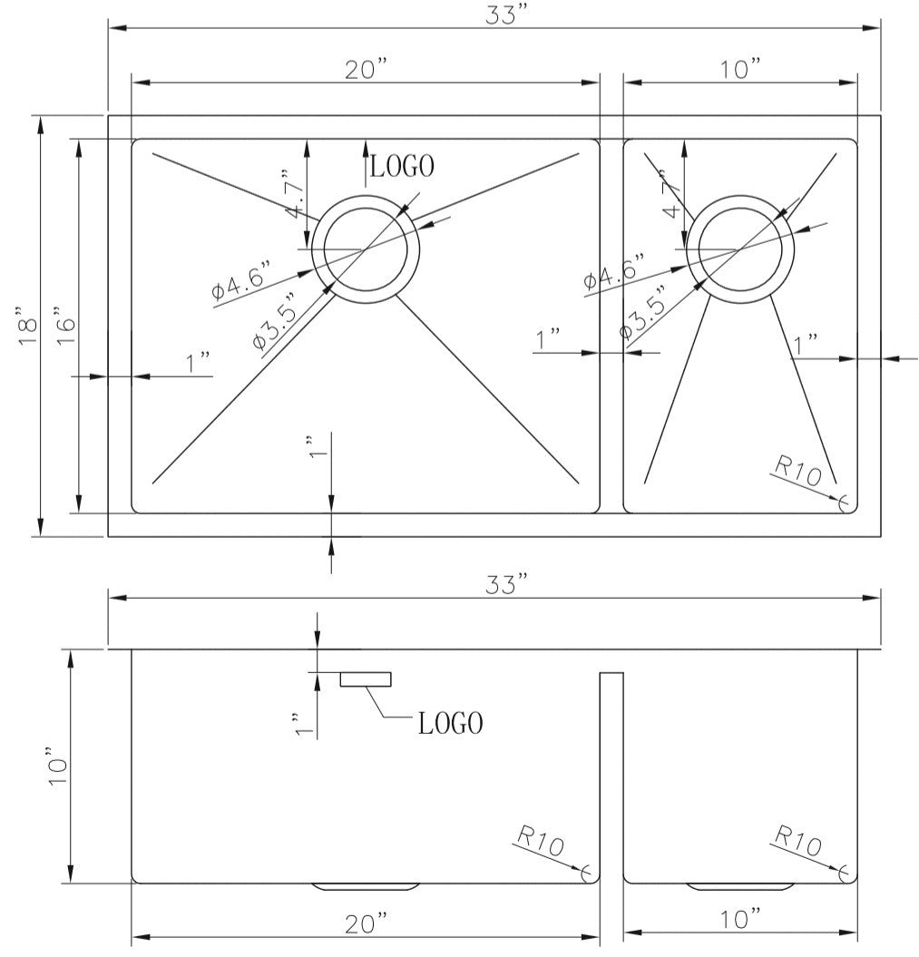 American Imaginations AI-27666 33" Stainless Steel Rectangle Stainless Steel Modern Kitchen Sink