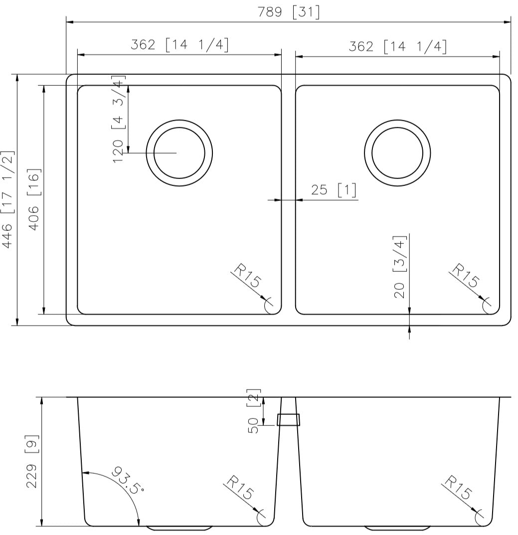 American Imaginations AI-27669 32" Stainless Steel Rectangle Stainless Steel Modern Kitchen Sink