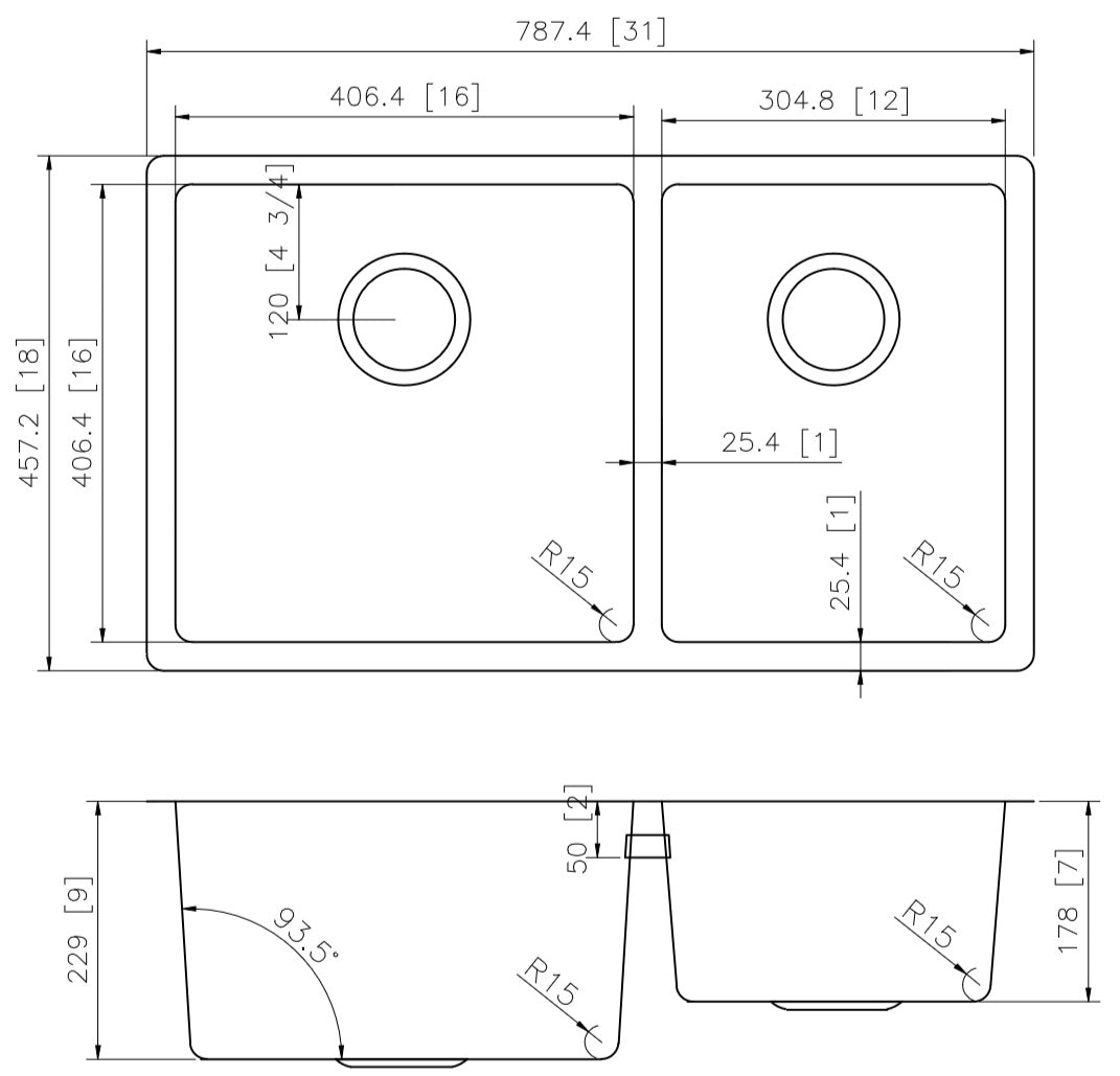 American Imaginations AI-27672 31" Stainless Steel Rectangle Stainless Steel Modern Kitchen Sink