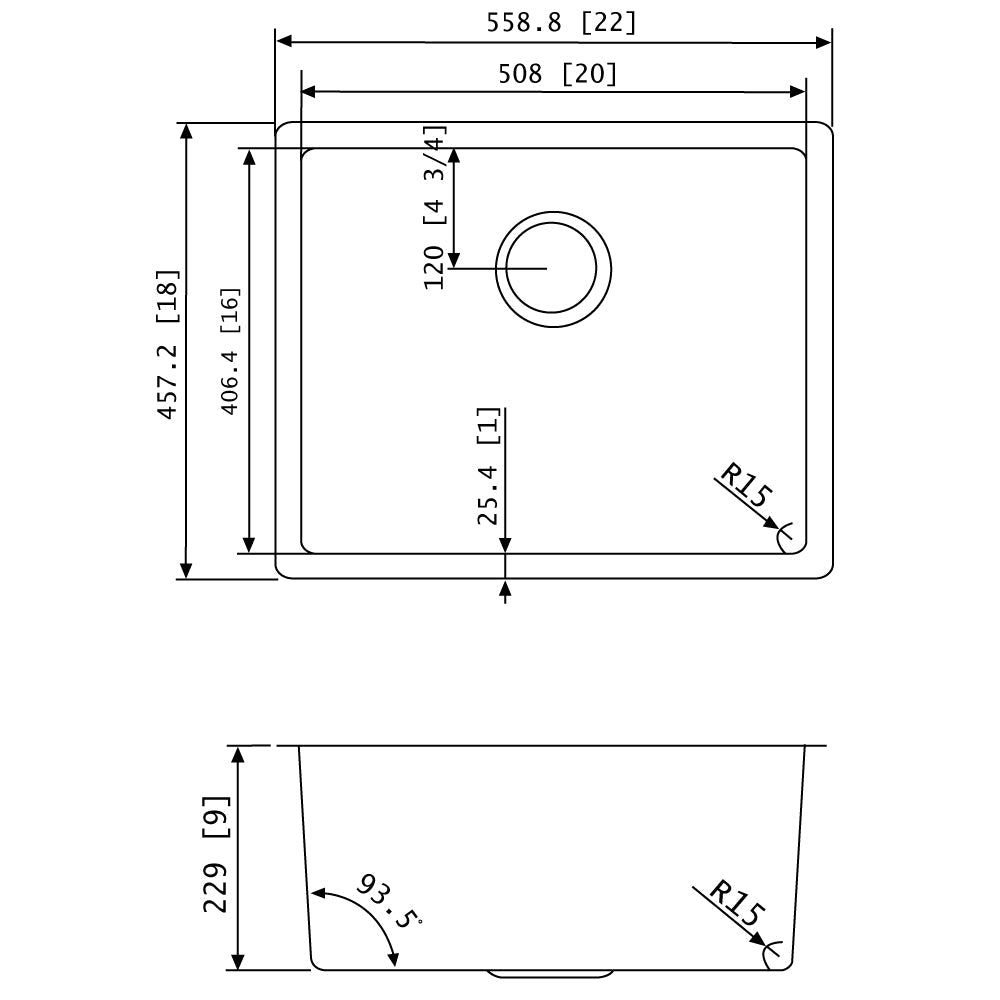 American Imaginations AI-27680 22" Stainless Steel Rectangle Stainless Steel Modern Kitchen Sink