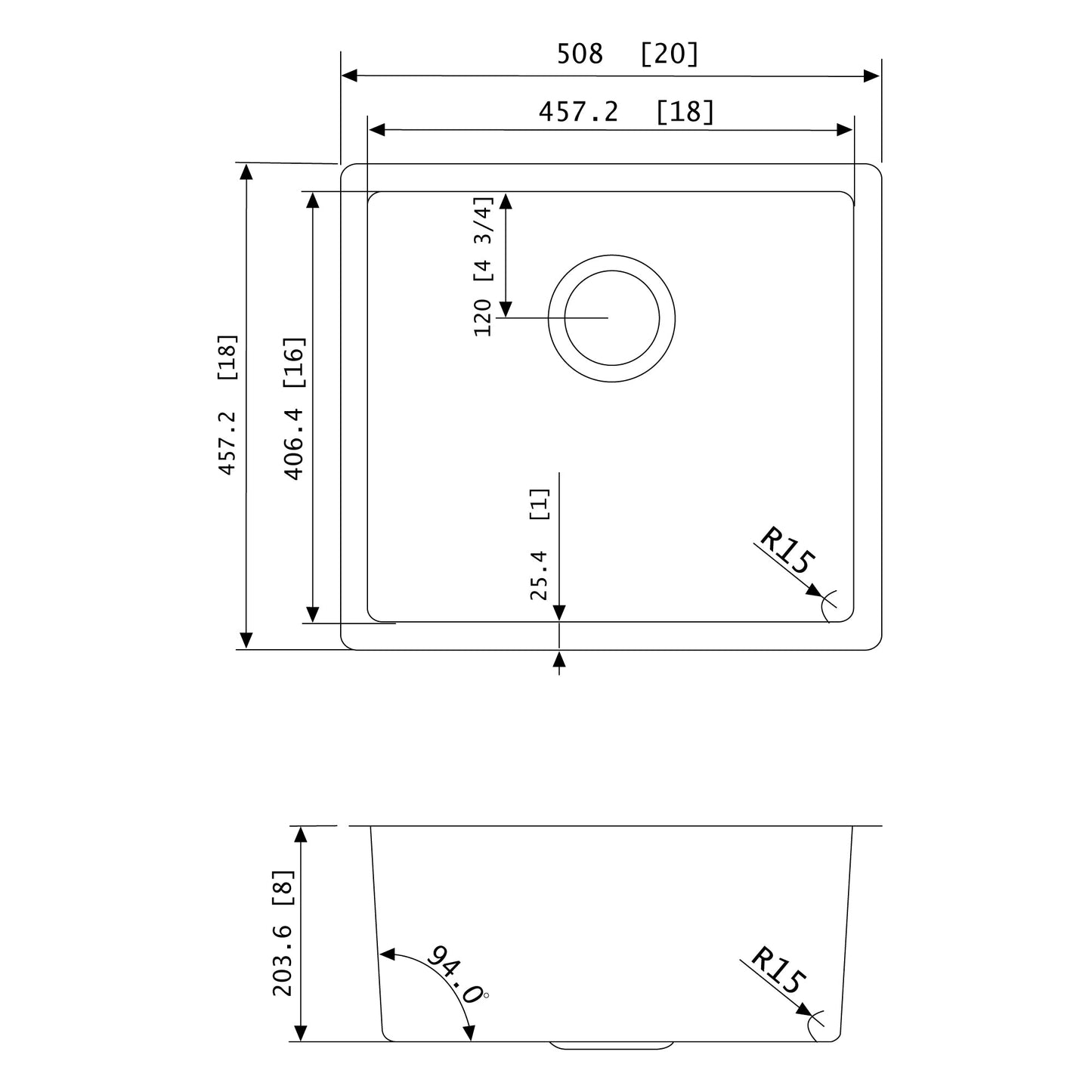 American Imaginations AI-27685 20" Stainless Steel Rectangle Stainless Steel Modern Kitchen Sink