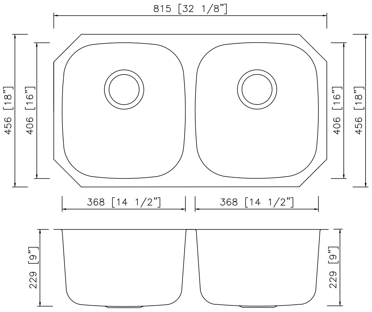 American Imaginations AI-27695 32" Stainless Steel Rectangle Stainless Steel Modern Kitchen Sink