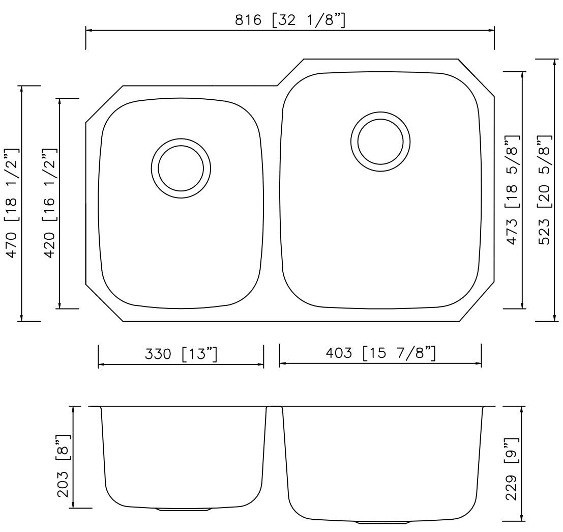 American Imaginations AI-27703 32" Stainless Steel Unique Stainless Steel Modern Kitchen Sink