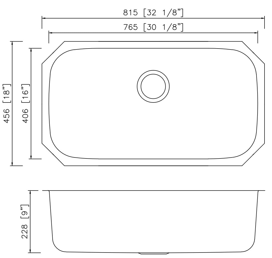 American Imaginations AI-27713 32" Stainless Steel Rectangle Stainless Steel Modern Kitchen Sink