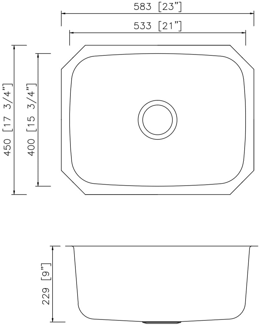 American Imaginations AI-27718 23" Stainless Steel Rectangle Stainless Steel Modern Kitchen Sink