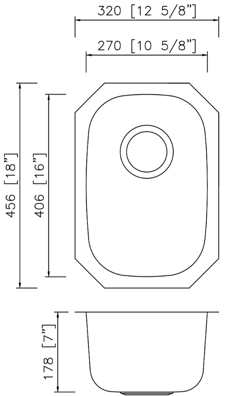 American Imaginations AI-27721 13" Stainless Steel Rectangle Stainless Steel Modern Kitchen Sink