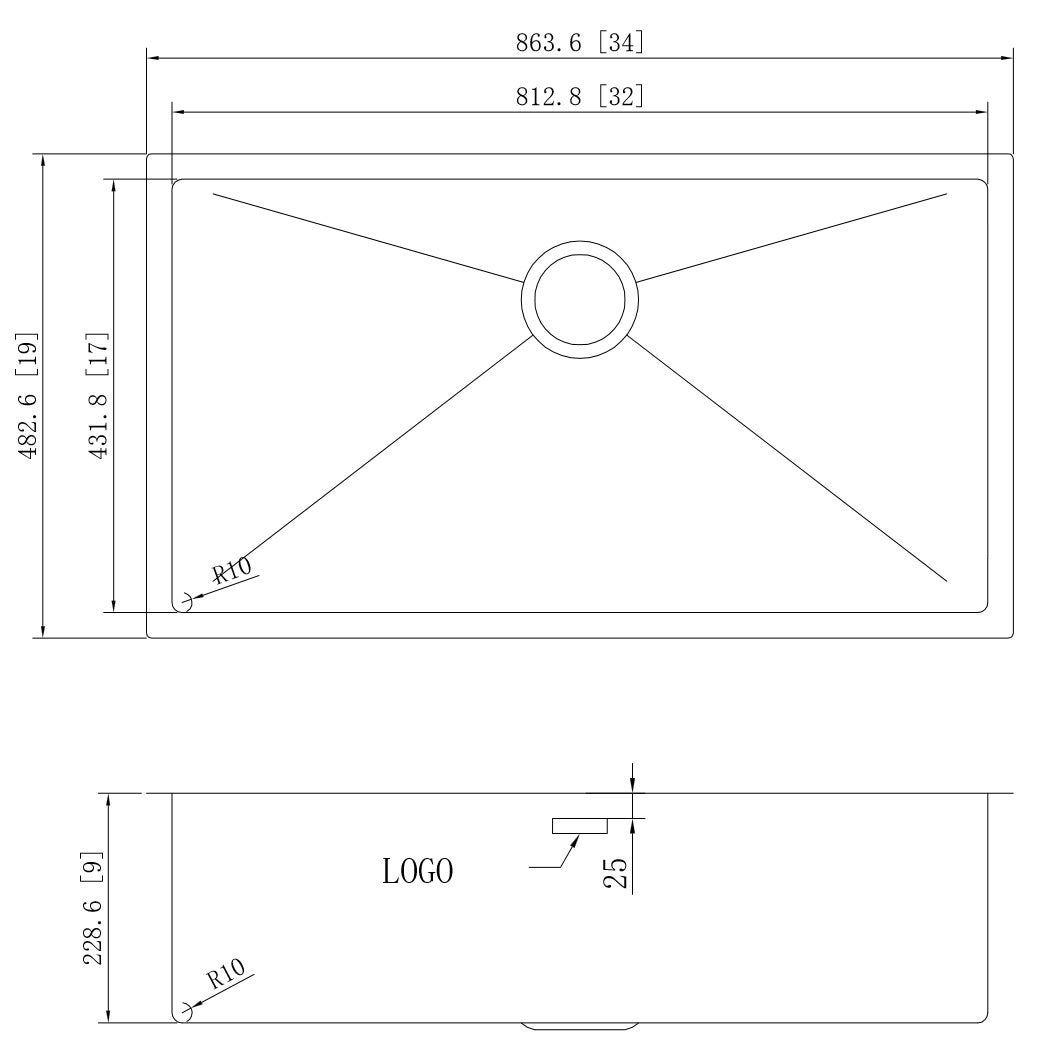 American Imaginations AI-27725 34" Stainless Steel Rectangle Stainless Steel Modern Kitchen Sink