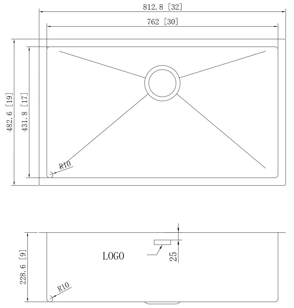 American Imaginations AI-27728 32" Stainless Steel Rectangle Stainless Steel Modern Kitchen Sink