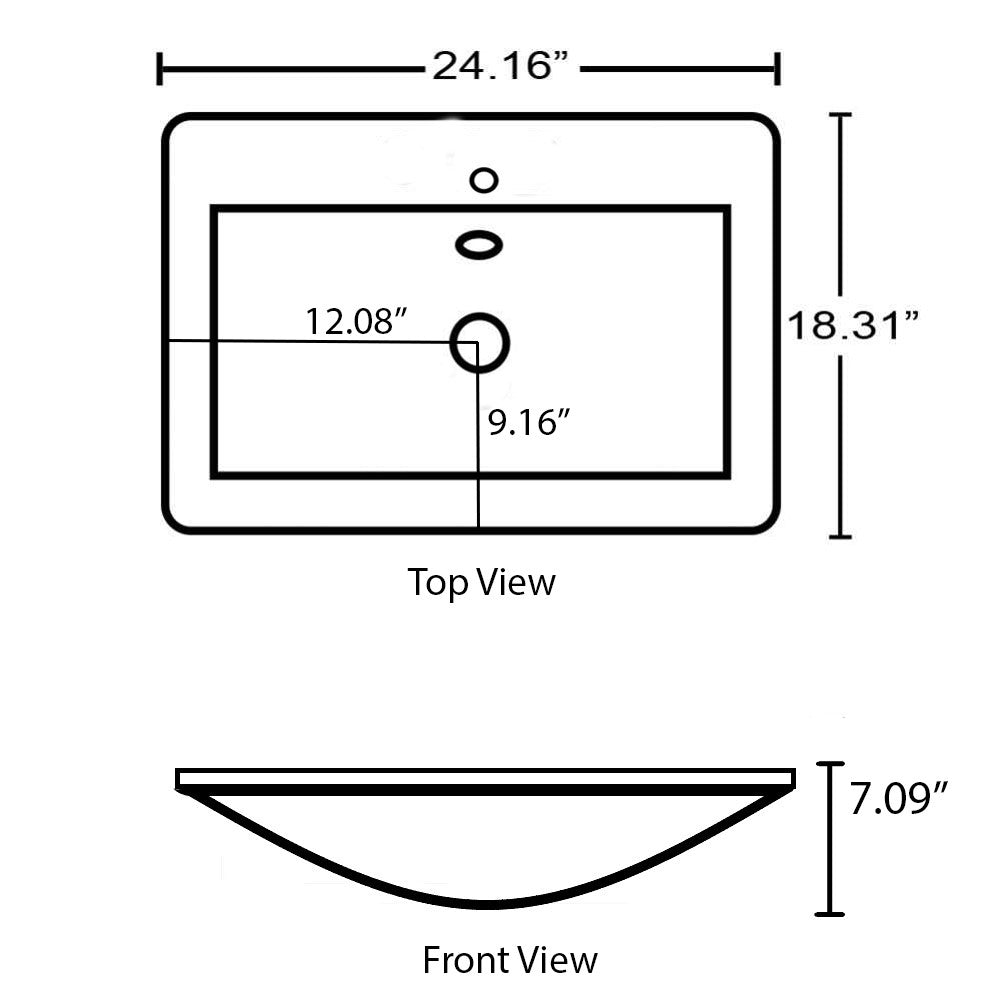 American Imaginations AI-29080 24" White Rectangular Drop In Transitional Ceramic Top