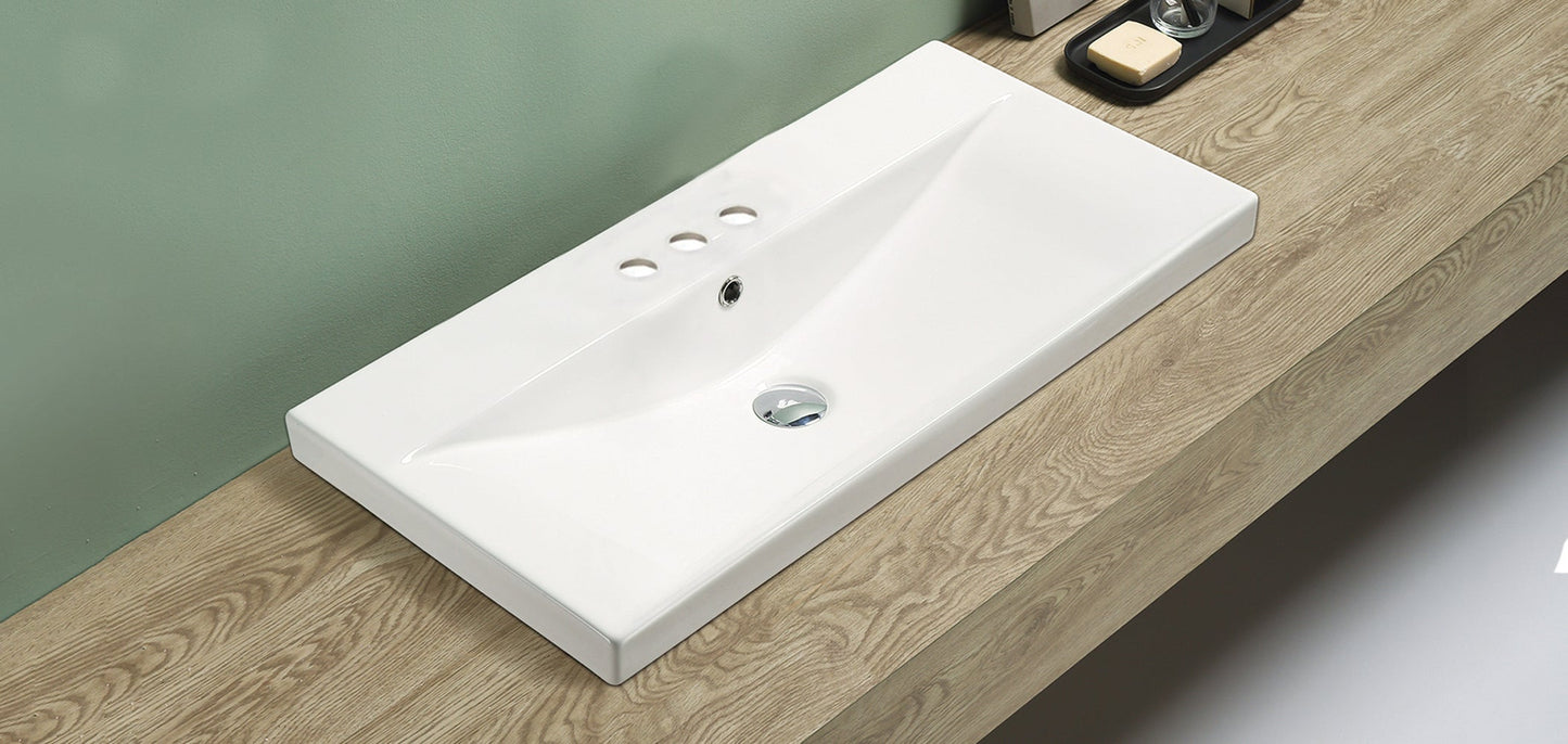 American Imaginations AI-29096 32" White Rectangular Above Counter Transitional Ceramic Top