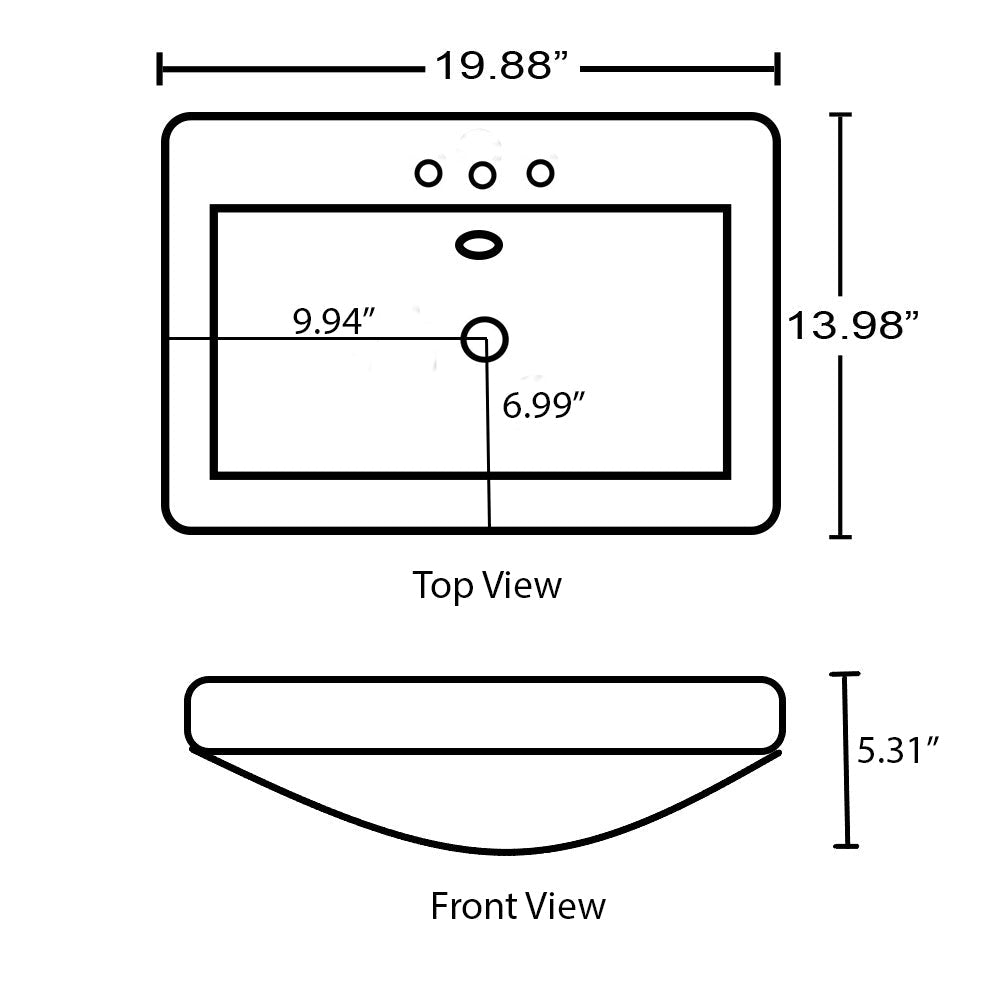 American Imaginations AI-29155 20" White Rectangular Wall Mount Transitional Ceramic Top
