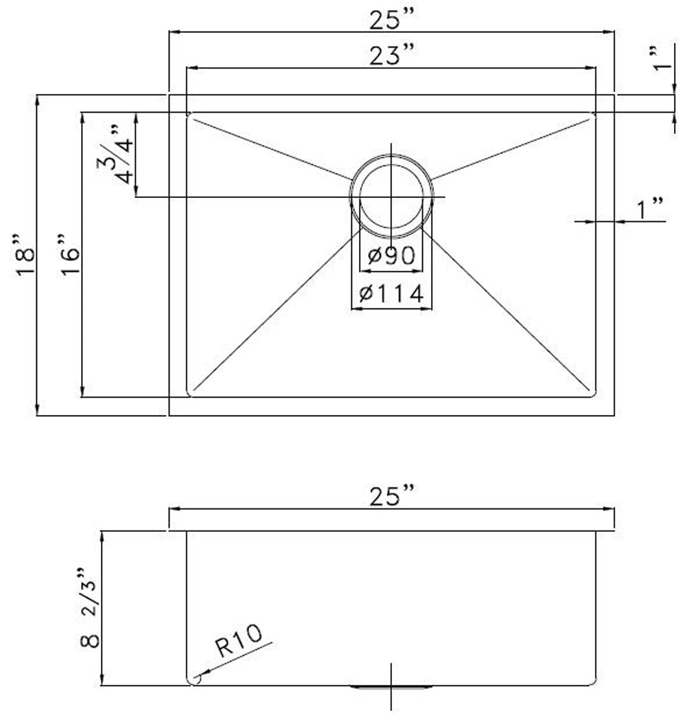 American Imaginations AI-29173 25" Copper Rectangle Copper Transitional Kitchen Sink