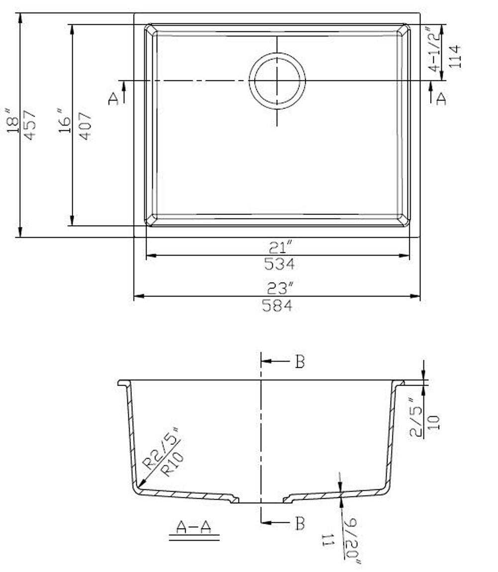 American Imaginations AI-29194 23" Black Granite Composite Rectangle Granite Composite Transitional Kitchen Sink