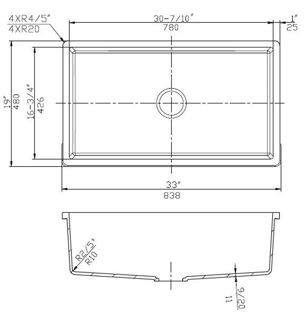 American Imaginations AI-29195 33" Black Granite Composite Rectangle Granite Composite Transitional Kitchen Sink