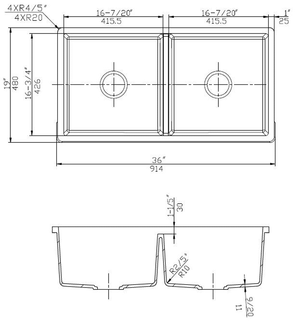 American Imaginations AI-29265 36" Black Granite Composite Rectangle Granite Composite Transitional Kitchen Sink