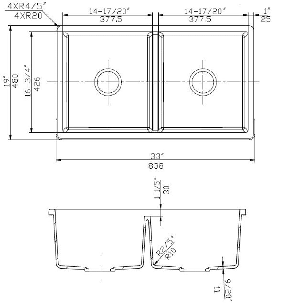 American Imaginations AI-29268 33" Black Granite Composite Rectangle Granite Composite Transitional Kitchen Sink