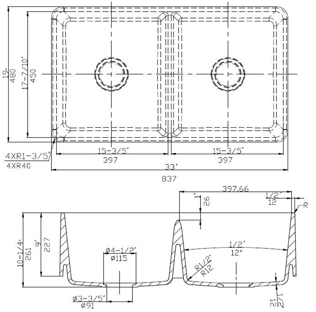 American Imaginations AI-29280 33" White Granite Composite Rectangle Granite Composite Transitional Kitchen Sink