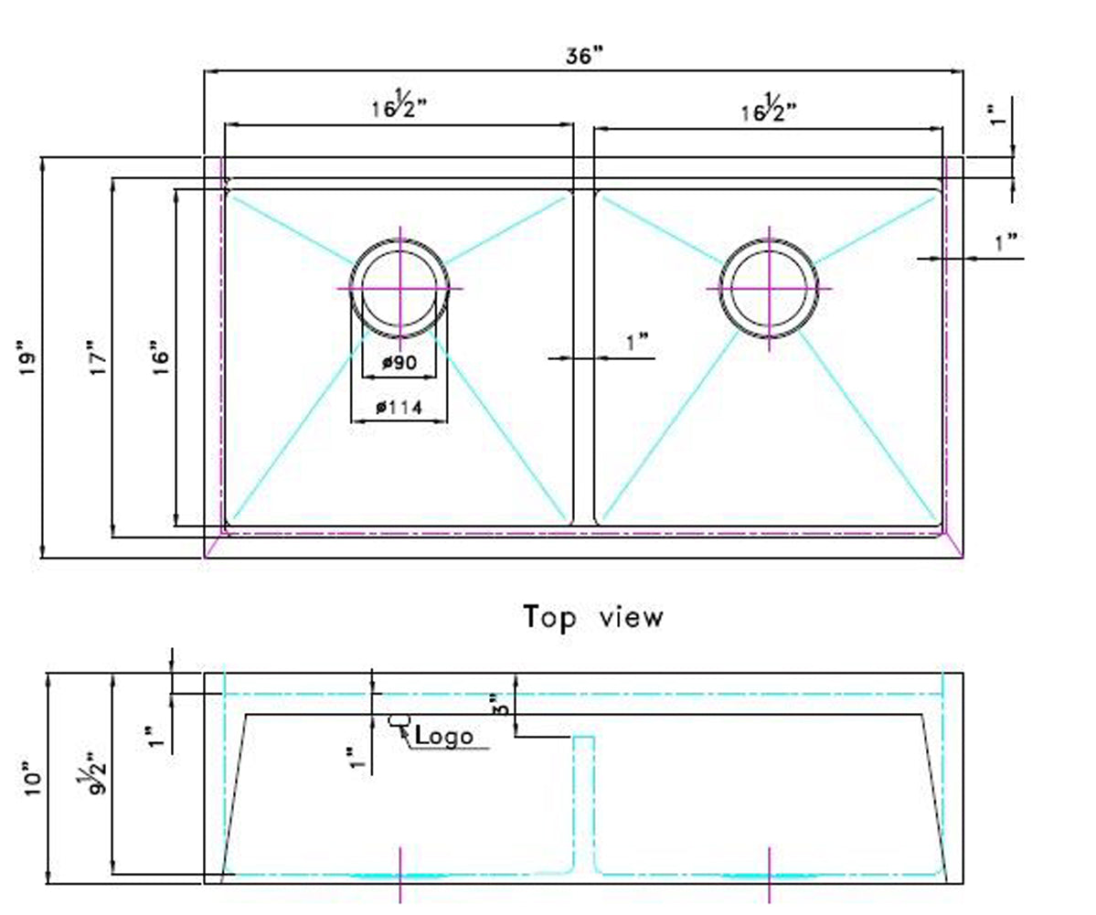 American Imaginations AI-29288 36" Stainless Steel Rectangle Stainless Steel Transitional Kitchen Sink