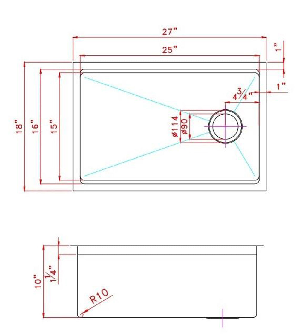 American Imaginations AI-29294 27" Stainless Steel Rectangle Stainless Steel Transitional Kitchen Sink