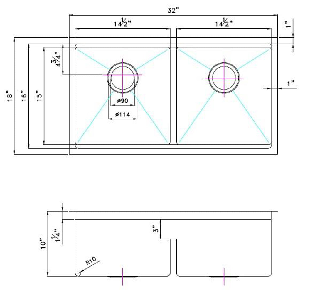American Imaginations AI-29296 32" Stainless Steel Rectangle Stainless Steel Transitional Kitchen Sink