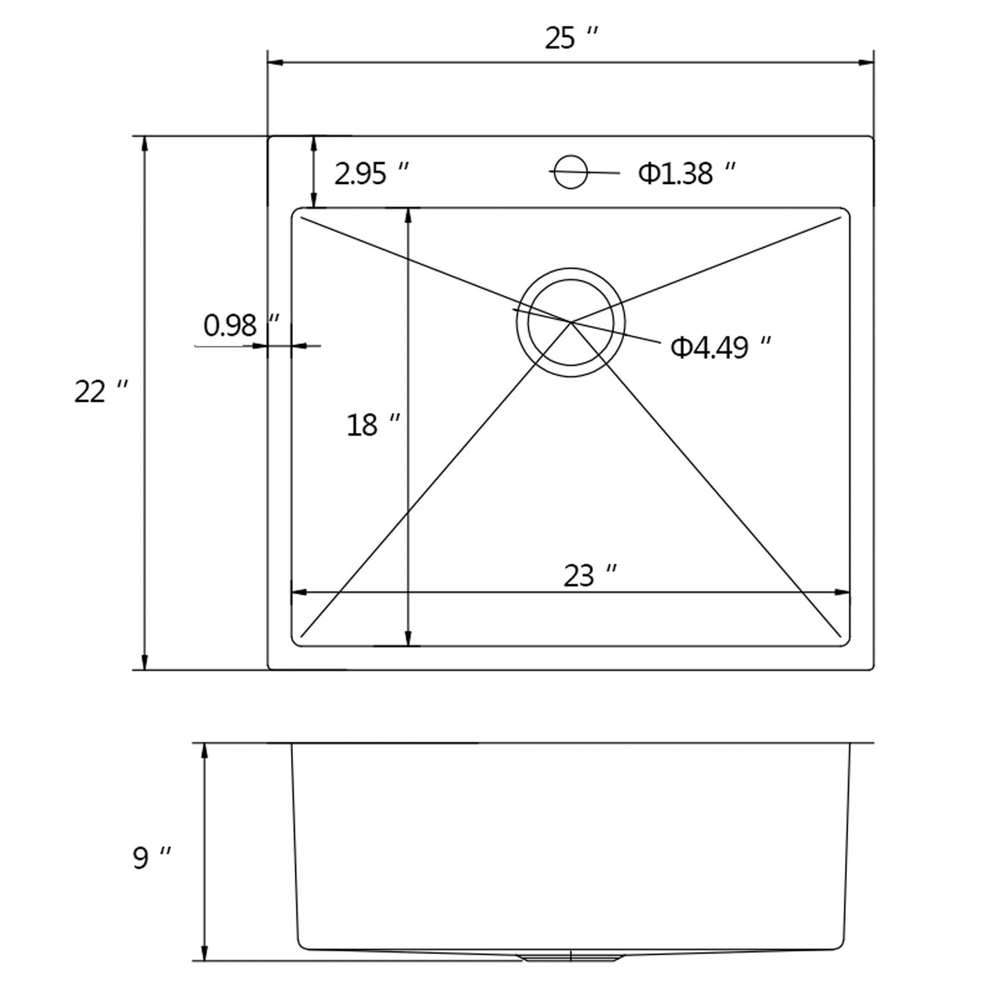 American Imaginations AI-29367 25" Stainless Steel Rectangle Stainless Steel Modern Kitchen Sink
