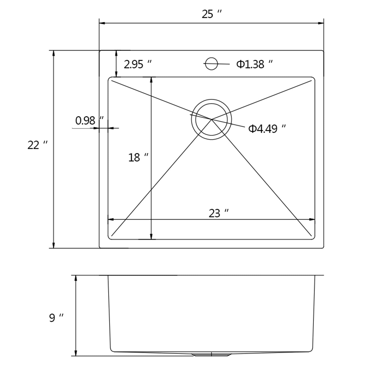 American Imaginations AI-29367 25" Stainless Steel Rectangle Stainless Steel Modern Kitchen Sink