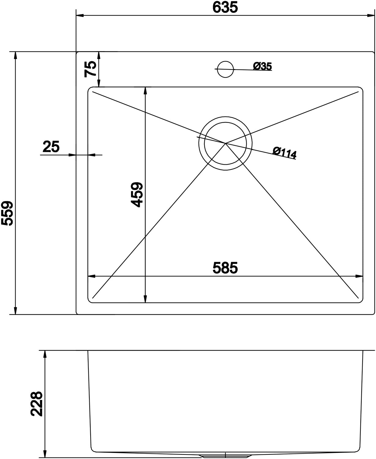 American Imaginations AI-29367 25" Stainless Steel Rectangle Stainless Steel Modern Kitchen Sink