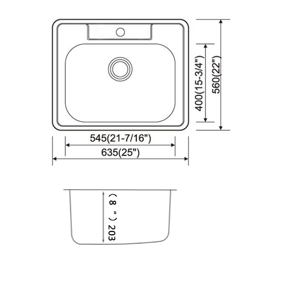 American Imaginations AI-29370 25" Stainless Steel Rectangle Stainless Steel Modern Kitchen Sink