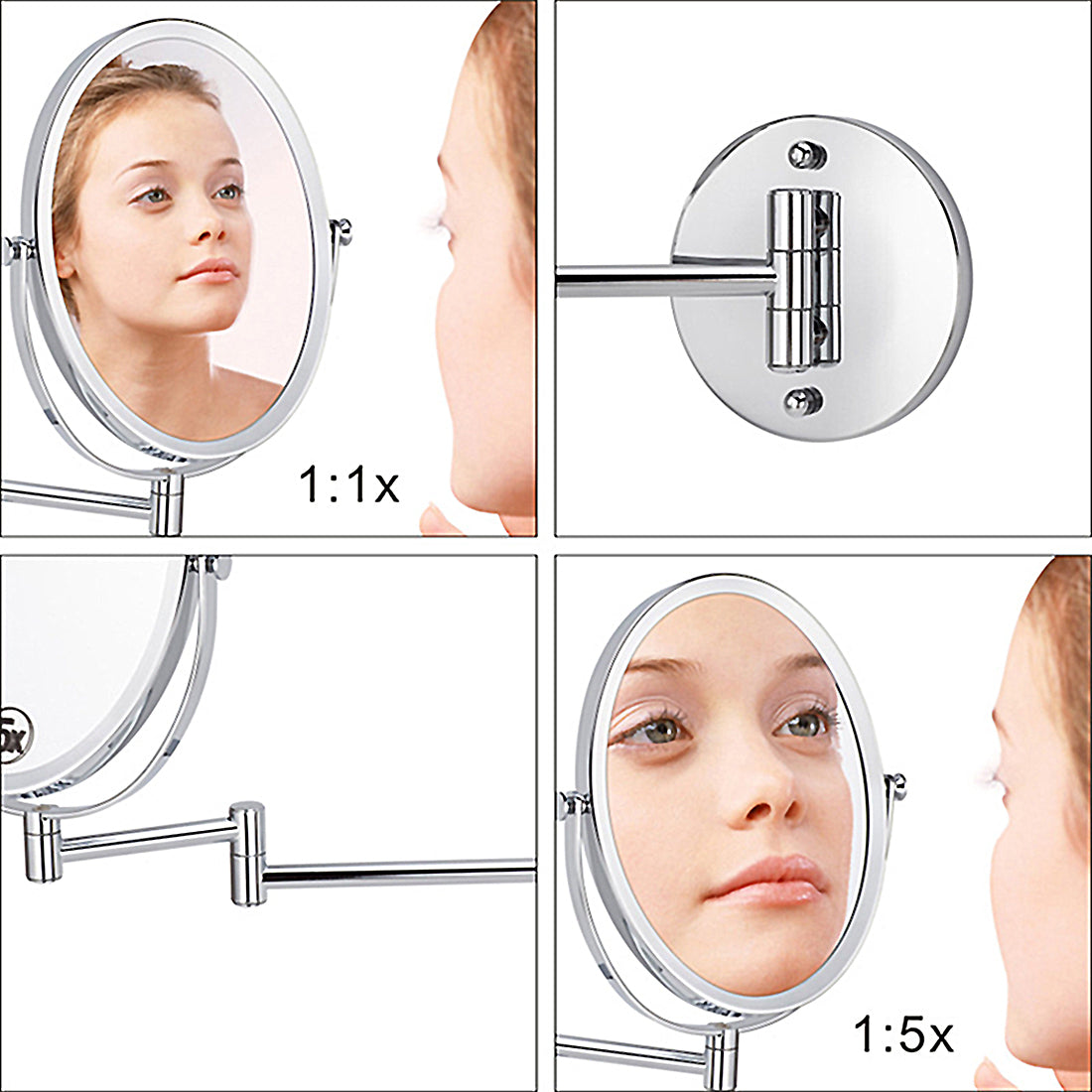 American Imaginations AI-29380 17" Brushed Nickel Oval Wall Mount Modern Magnifying Mirror