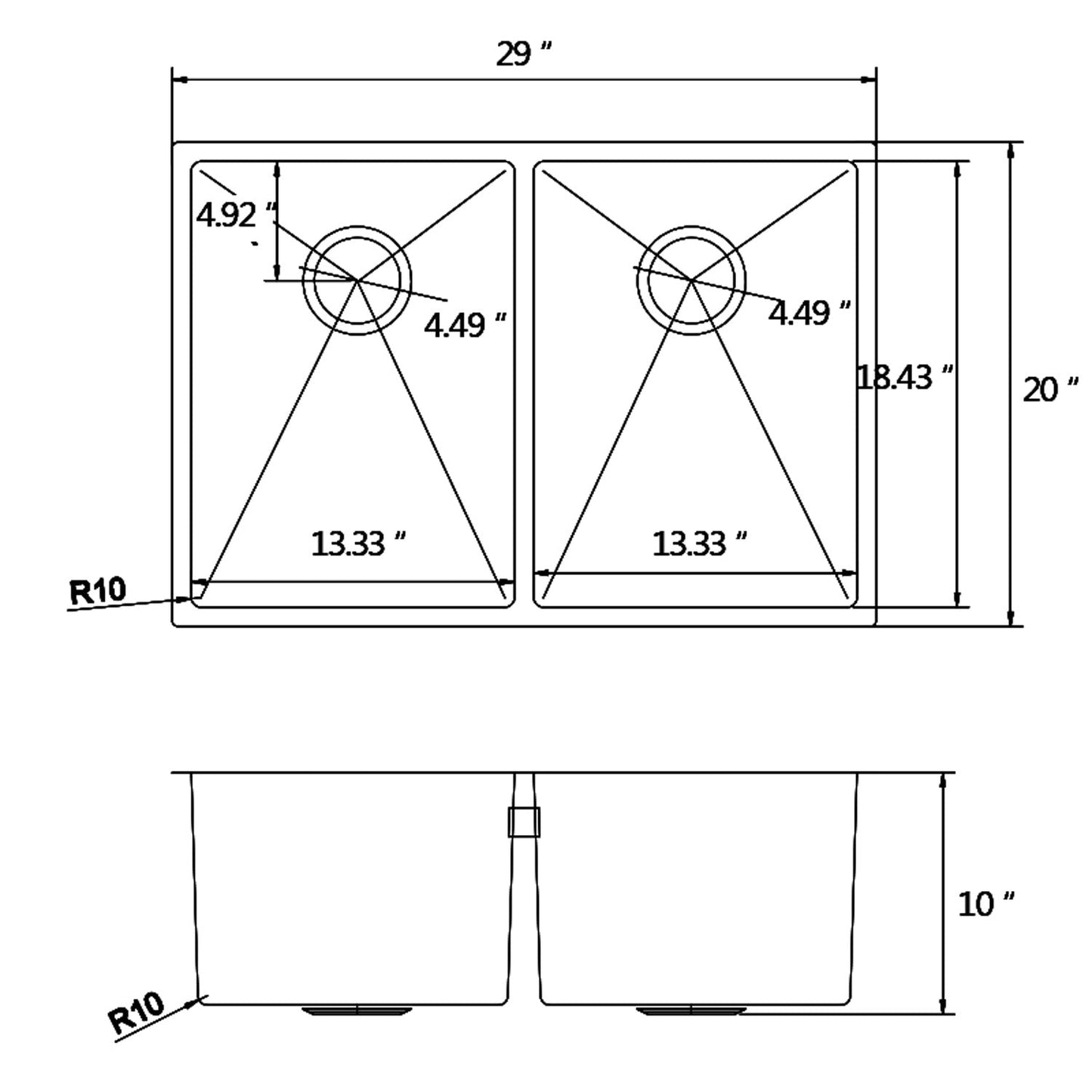 American Imaginations AI-29382 29" Stainless Steel Rectangle Stainless Steel Modern Kitchen Sink