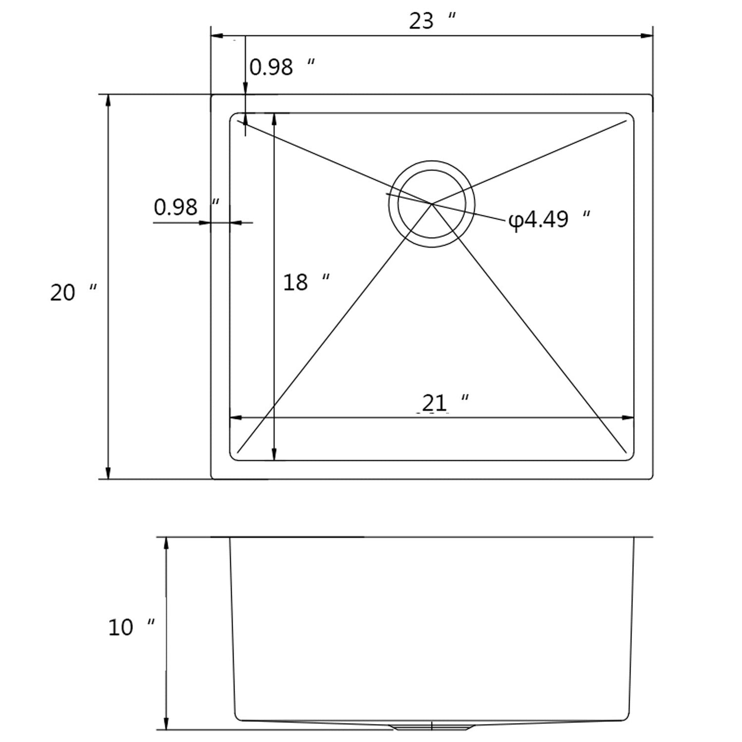 American Imaginations AI-29383 23" Stainless Steel Rectangle Stainless Steel Modern Kitchen Sink