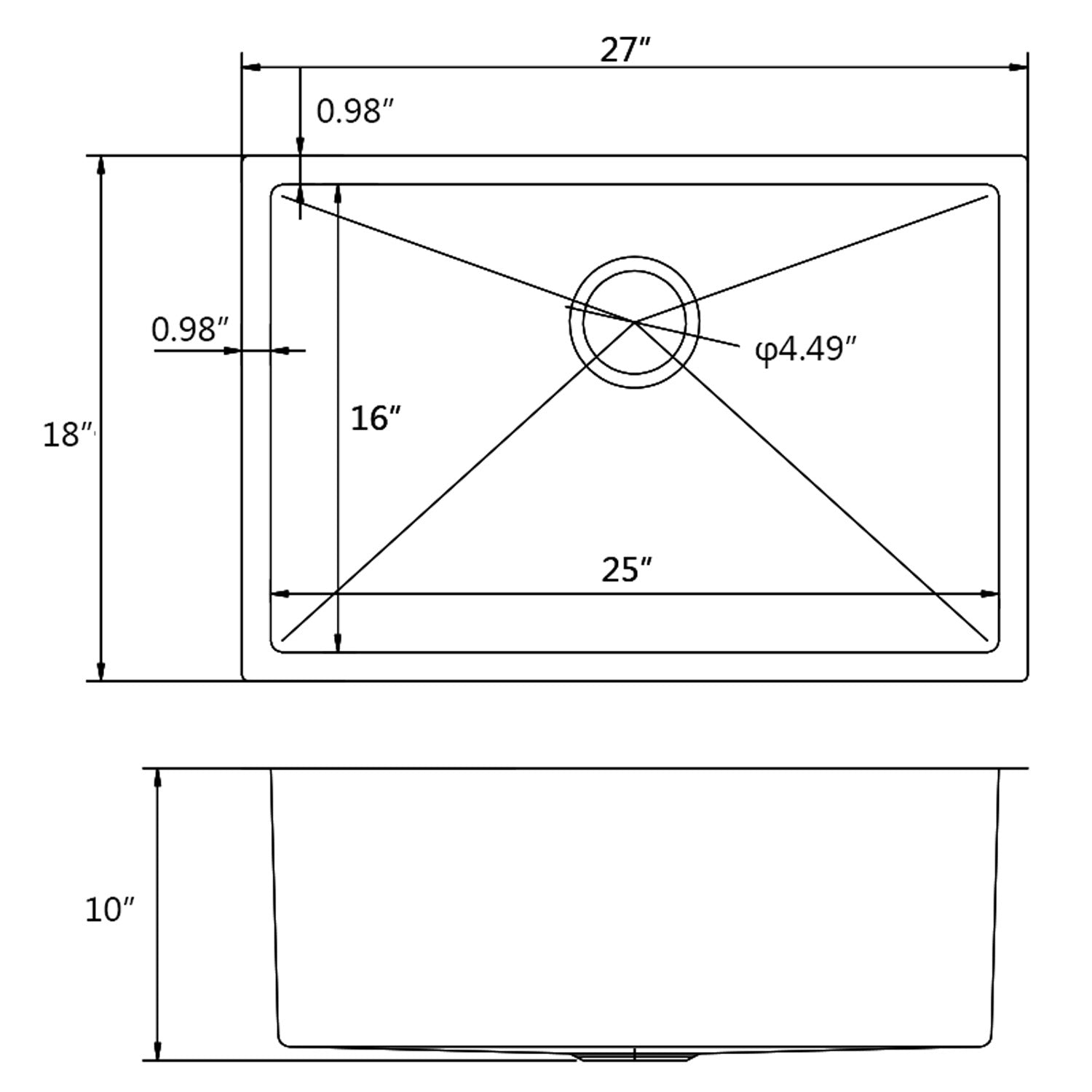 American Imaginations AI-29384 27" Stainless Steel Rectangle Stainless Steel Modern Kitchen Sink