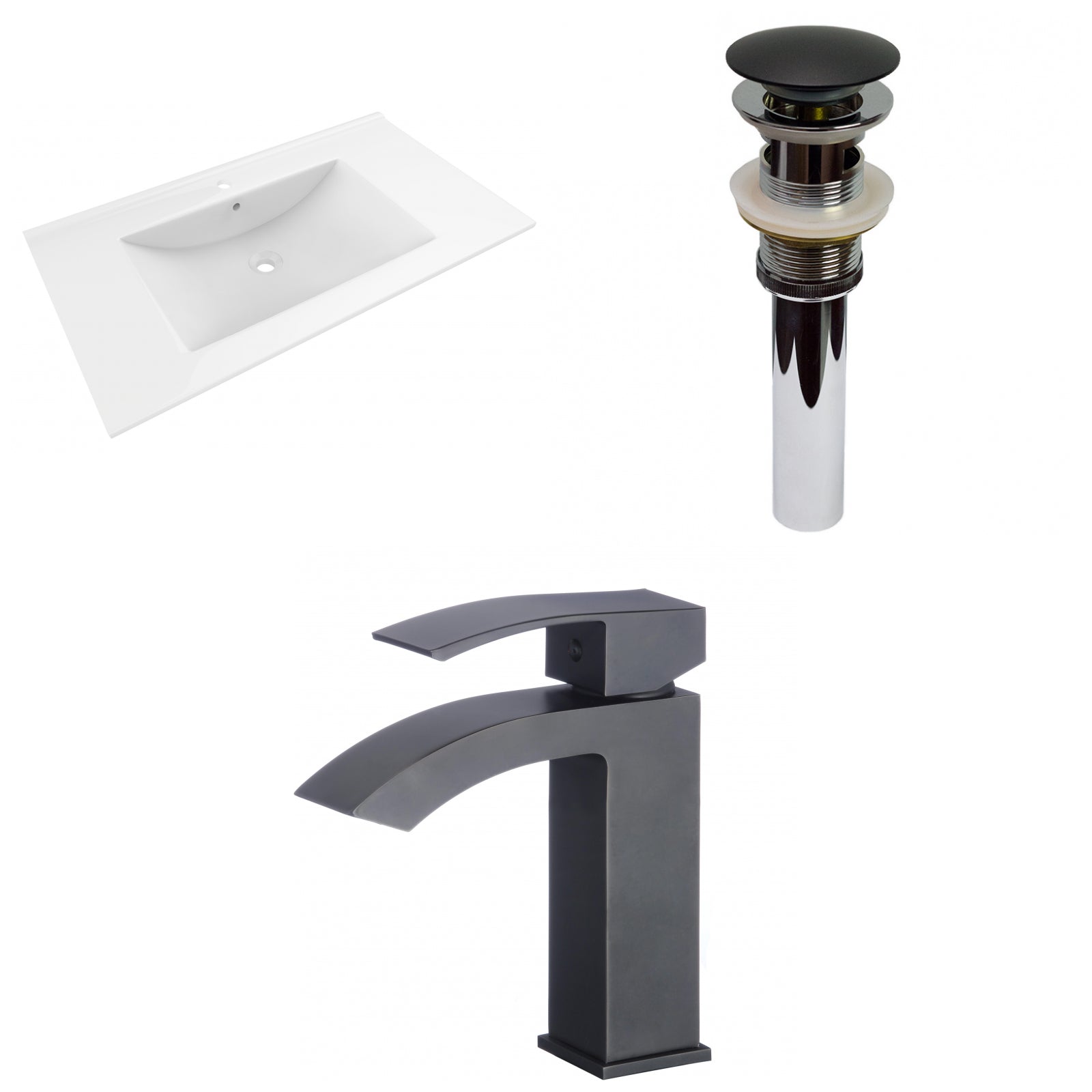 American Imaginations AI-29523 36" White Rectangular Drop In Transitional Ceramic Top Set